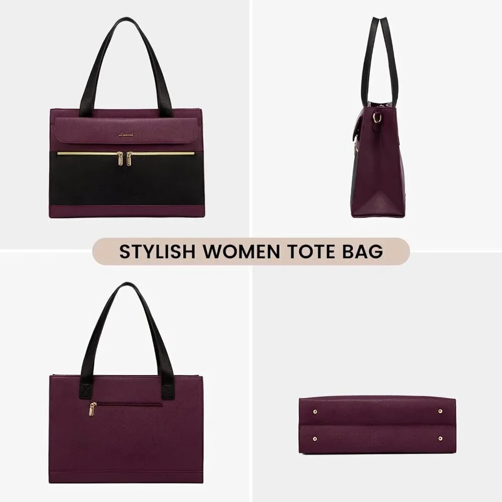 Women Laptop Tote Bag 15.6 Inch Leather Waterproof Organizer Work Office